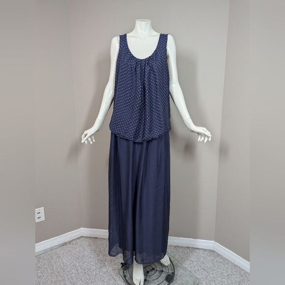 Bella Italy Navy Silk Layered Maxi Dress Sz M - Picture 1 of 12